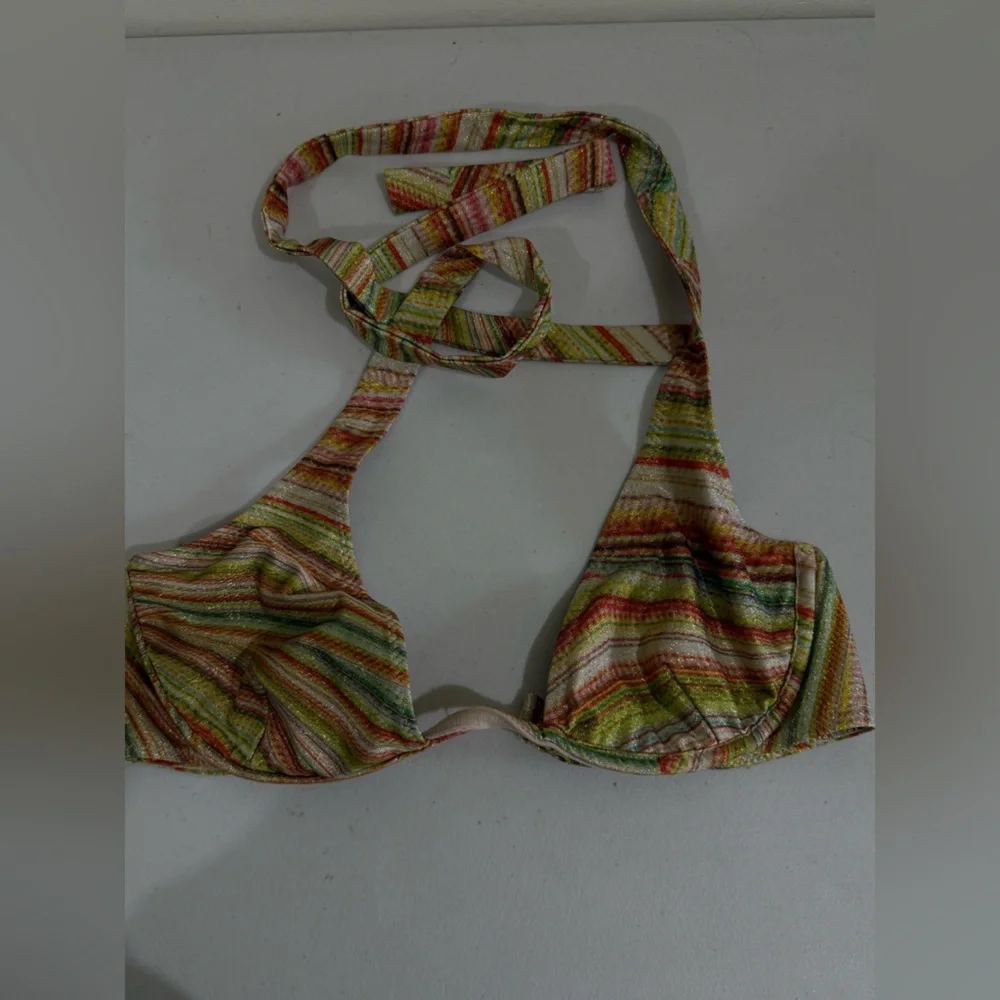 Frankie's Bikinis Multicolor Striped Halter Bikini Top